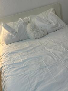 a white cat laying on top of a white bed at Exclusive Una 4 in Bihać +16 photos