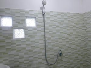a shower with a shower head in a bathroom at Zena Cottage in Ende