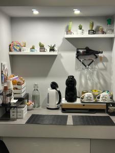 a kitchen counter with a coffee maker on a shelf at La casa di Sesè in Viagrande