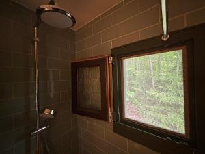 a bathroom with a window and a shower at Forest Lounge in Petit Mesnil +11 photos