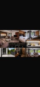 a collage of photos of a living room and a bedroom at Luxury apartmans in Mavrovo