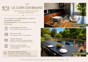 a collage of photos of a kitchen with a table at Villa Alyzea Chambre d'hôtes réservée aux adultes in Bessan