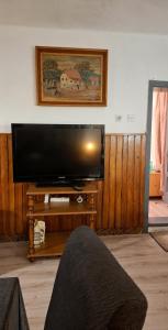 a living room with a large flat screen tv at Vila Jelka in Kremna