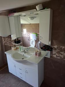 a bathroom with a white sink and a mirror at Vila Jelka in Kremna +11 photos