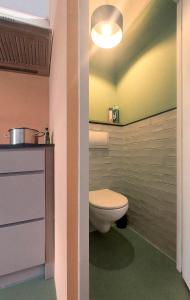 a bathroom with a toilet and a sink at Klein huisje in het centrum in Apeldoorn