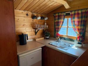 a small kitchen with a sink and a window at Wild Life Chalets in Rafína