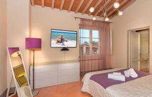 a bedroom with a bed and a tv on the wall at B&B Borgo di Pratavecchie in Migliarino