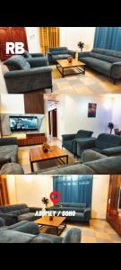 a collage of photos of a living room with couches and tables at RÉSIDENCES Bhelmar in Abomey