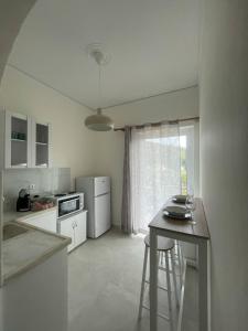 a kitchen with a table and a counter top at Rois Appartments in Poros