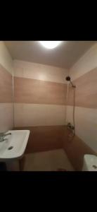 a bathroom with a sink and a toilet and a light at temo lali in Tbilisi City