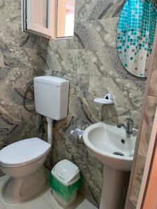 a bathroom with a toilet and a sink at Villa Utopia in Star Dojran +13 photos