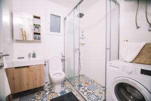 a bathroom with a toilet and a washing machine at Casa Hollaj in Vladimir