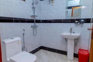 a bathroom with a toilet and a sink at Hotel Amani Limited in Mwana Island