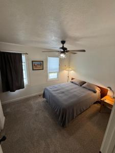 ein Schlafzimmer mit Bett und Deckenventilator in der Unterkunft Super Nice! Unit #3 in Lincoln