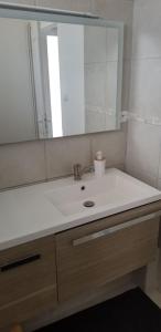 a bathroom with a sink and a mirror at Les Belous in La Rochelle +16 photos