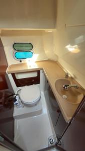 a small bathroom with a toilet and a sink at Unique experience on a boat in Saint-Raphaël in Saint-Raphaël