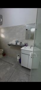 a bathroom with a sink and a mirror and a toilet at Home Star 2 in Dāliyat el Karmil