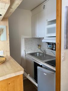 a small kitchen with a sink and a counter at Duplex la Plagne Montalbert in Aime-La Plagne