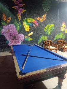 a pool table in front of a wall with butterflies at Palma Paraíso Hotel in Melgar