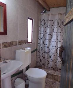 a bathroom with a toilet and a sink at Cabaña Vallecitos in Ciudad Lujan de Cuyo