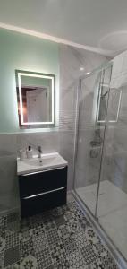 a bathroom with a sink and a shower at Les Fleurs de La Brise in Nueil-sous-Faye +33 photos