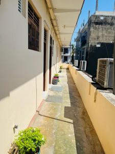 an empty alley with plants on the side of a building at Akkaraipattu Guest House in Akkaraipattu +2 photos