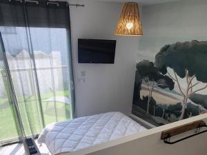 a bedroom with a bed and a flat screen tv at Les Suites du XV in Cap d'Agde