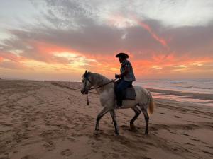 a person riding a horse on the beach at Ocean Wings House in Rbat +25 photos