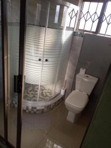 a bathroom with a shower with a toilet and a shower at R&N Hosts Mokhotlong in Mokoeng