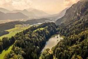 a river in a valley with trees and mountains at Berglsteinersee 712er Lounge in Breitenbach am Inn