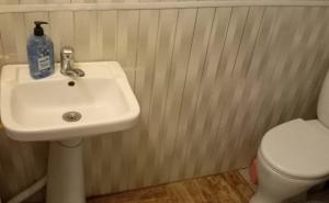 a bathroom with a sink and a toilet at Ushba Hearth House in Tvebishi