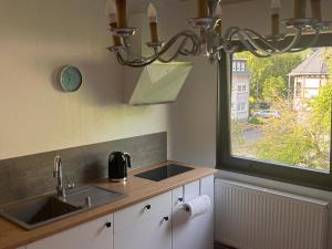 a kitchen with a sink and a window at Ferienwohnung Salzwiese in Brodenbach