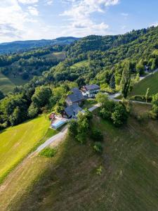 an aerial view of a house on a hill at Ferienhaus Sterzhansl in Pongratzen