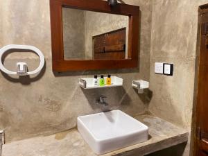 a bathroom with a sink and a mirror at Ama Villa - Habarana in Habarana +90 photos