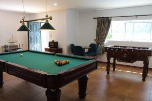 a living room with a pool table and a piano at Paço AL in Monção