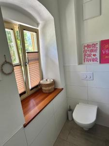 a bathroom with a toilet and a window at Ferienwohnung Sonnenblick in Hinterstoder
