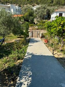 a walkway in a yard with trees and houses at Luka Vacation House in Ulcinj
