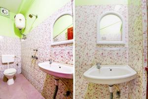two pictures of a bathroom with a sink and a toilet at Hotel O NANDINI in Dibrugarh