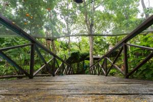 a wooden bridge in the middle of a forest at The Glens Tagaytay in Kaybagal