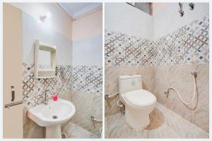 two pictures of a bathroom with a toilet and a sink at Hotel O Jankipuram Vikas Nagar in Lucknow