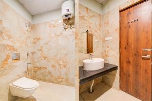 two pictures of a bathroom with a toilet and a sink at Super Hotel O Gomti Nagar Vigyan khand in Lucknow