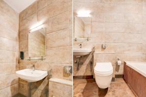 two pictures of a bathroom with a toilet and sink at Townhouse Oak Ramdaspeth Downtown in Nagpur +24 photos