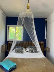 a bedroom with a bed with a mosquito net at LaKour Fleurie Chambres d hôtes in Sainte-Rose