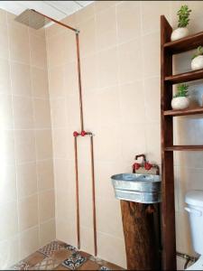 a bathroom with a sink and a toilet at Sp Atmatla Zacatlan Cabins in Zacatlán