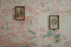 two framed pictures of leaves on a wall at Lê Gia Homestay 2 in Hue +1 photo