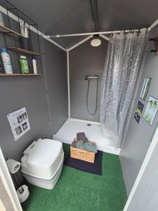 a small bathroom with a toilet and a shower at Carabois in Esson