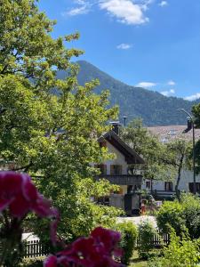 a house with a mountain in the background at Juifen in Lenggries