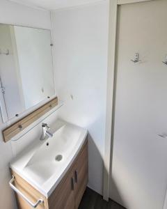 a bathroom with a sink and a mirror at Parc St Vincent in La Celle-sous-Gouzon