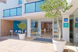 an office building with a tree in the courtyard at BLUESEA Jandia Luz in Morro del Jable