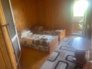 a small room with two beds and a table at Ілона in Beregi